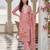 Pink embroidered linen kurta trouser dupatta set