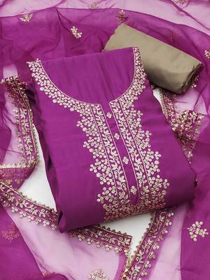 floral embroidered sequinned cotton semi-stitched dress material 1