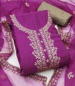 floral embroidered sequinned cotton semi-stitched dress material