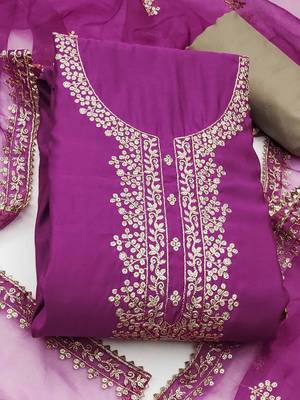 floral embroidered sequinned cotton semi-stitched dress material 2