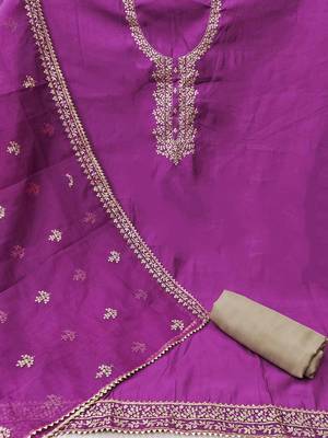floral embroidered sequinned cotton semi-stitched dress material 3
