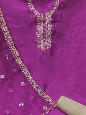 floral embroidered sequinned cotton semi-stitched dress material 4