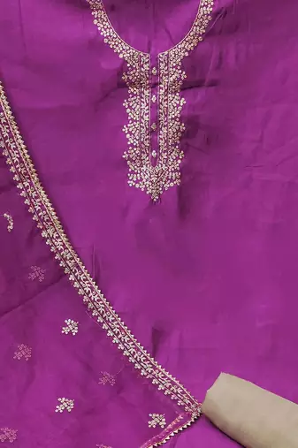 Floral Embroidered Sequinned Pure Cotton Semi-Stitched Dress Material