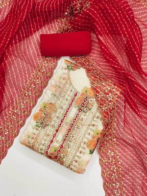 floral digital printed mirror work chanderi silk unstitched dress material 1