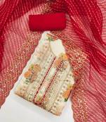 floral digital printed mirror work chanderi silk unstitched dress material