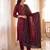 Maroon printed pure cotton kurta trouser dupatta set