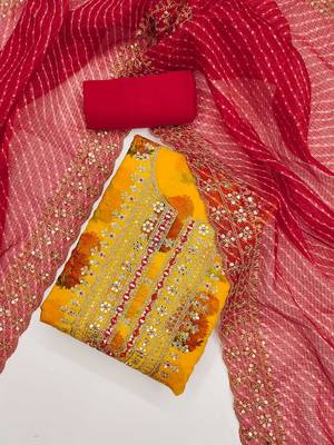 floral embroidered sequinned unstitched dress material 1