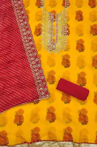 Floral Embroidered Sequinned Unstitched Dress Material