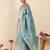 Blue woven design silk blend kurta trouser dupatta set