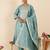 Blue woven design silk blend kurta trouser dupatta set