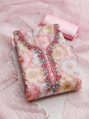 floral printed beads and stones detail unstitched dress material 1