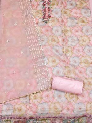 floral printed beads and stones detail unstitched dress material 3