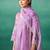 Lavender embroidered silk blend kurta trouser dupatta set