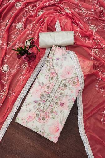 embellished cotton unstitched dress material