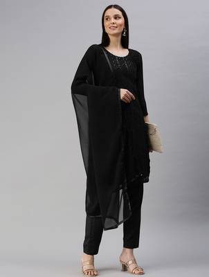 Black Embroidered Unstitched Dress Material 1