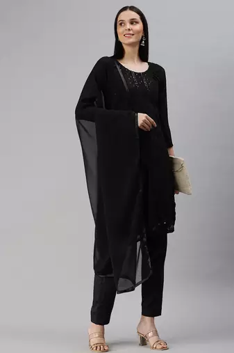 Black Embroidered Unstitched Dress Material