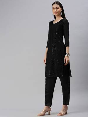 Black Embroidered Unstitched Dress Material 5