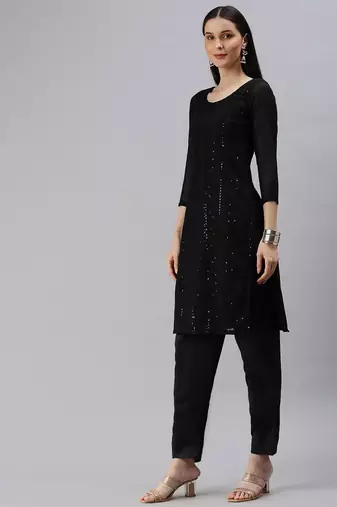 Black Embroidered Unstitched Dress Material
