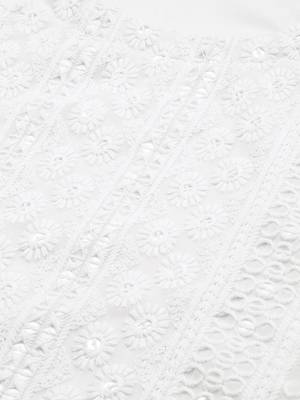 White Embroidered Unstitched Dress Material 2