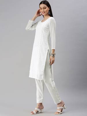 White Embroidered Unstitched Dress Material 5