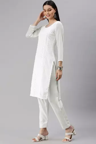 White Embroidered Unstitched Dress Material