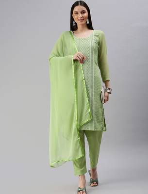 Green Embroidered Unstitched Dress Material 1