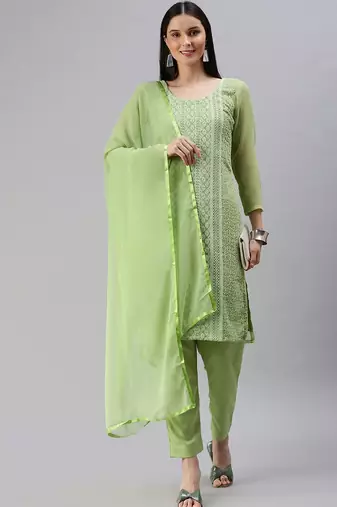 Green Embroidered Unstitched Dress Material