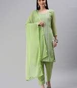 Green Embroidered Unstitched Dress Material