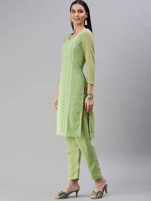 Green Embroidered Unstitched Dress Material 5