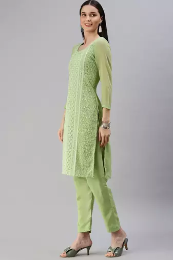 Green Embroidered Unstitched Dress Material