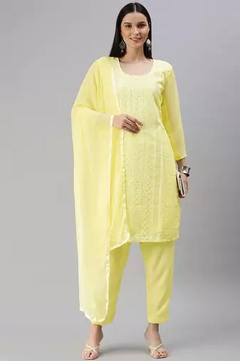 Yellow Embroidered Unstitched Dress Material
