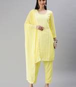Yellow Embroidered Unstitched Dress Material