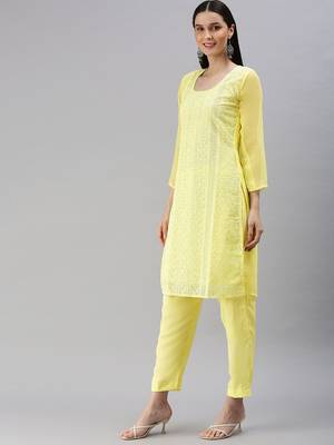 Yellow Embroidered Unstitched Dress Material 5
