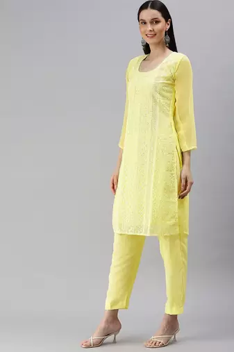 Yellow Embroidered Unstitched Dress Material