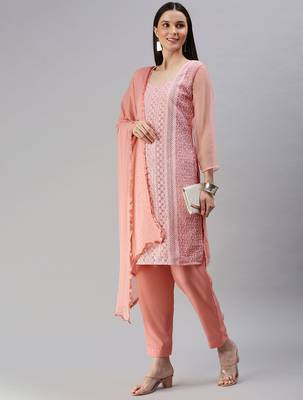 Pink Embroidered Unstitched Dress Material 1