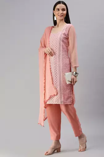 Pink Embroidered Unstitched Dress Material