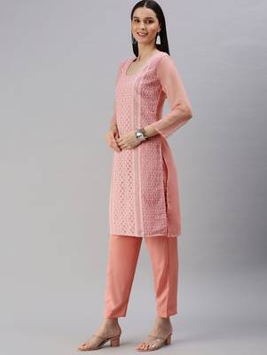 Pink Embroidered Unstitched Dress Material 5