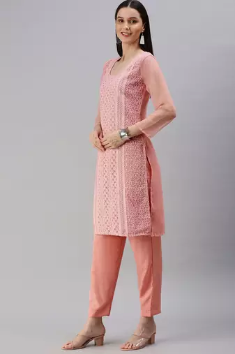 Pink Embroidered Unstitched Dress Material