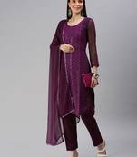Purple Embroidered Unstitched Dress Material
