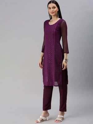 Purple Embroidered Unstitched Dress Material 5