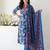 Blue printed pure cotton kurta trouser dupatta set