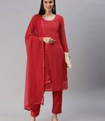 Red Embroidered Unstitched Dress Material