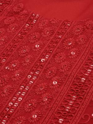 Red Embroidered Unstitched Dress Material 2