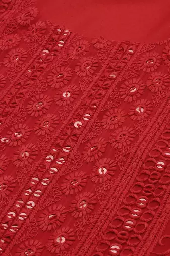 Red Embroidered Unstitched Dress Material
