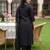 Black embroidered cotton blend kurta trouser dupatta set