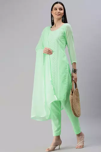 Sea Green Embroidered Unstitched Dress Material