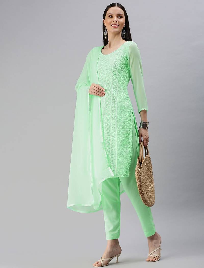 Sea Green Embroidered Unstitched Dress Material