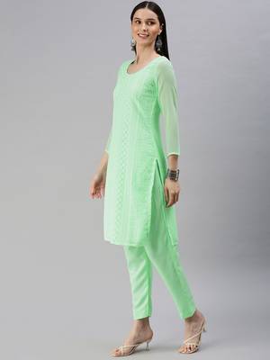 Sea Green Embroidered Unstitched Dress Material 5