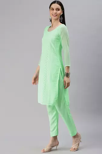 Sea Green Embroidered Unstitched Dress Material