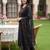 Black embroidered cotton blend kurta trouser dupatta set